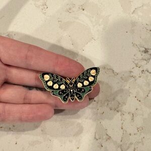 Moth‎ Floral Enamel Pin Brooch with Gold and Green Accents